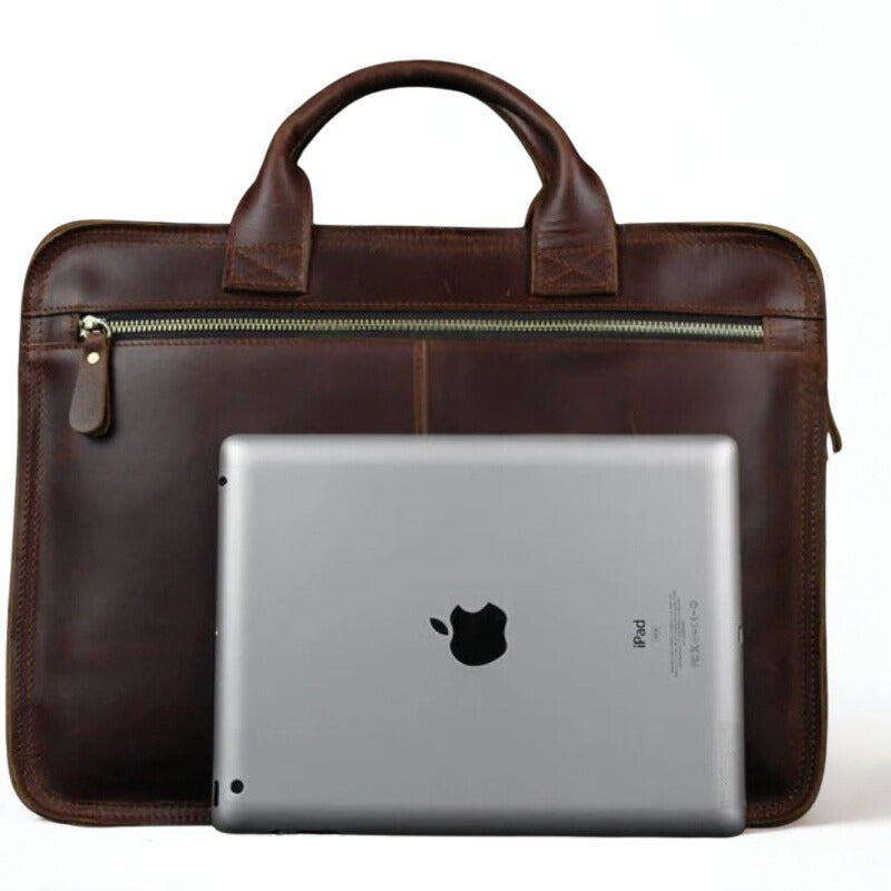 Luxury Leather Business Briefcase - Men Shoulder Portfolio Laptop Bag-Briefcase-Dark Coffee-Free Shipping Leatheretro
