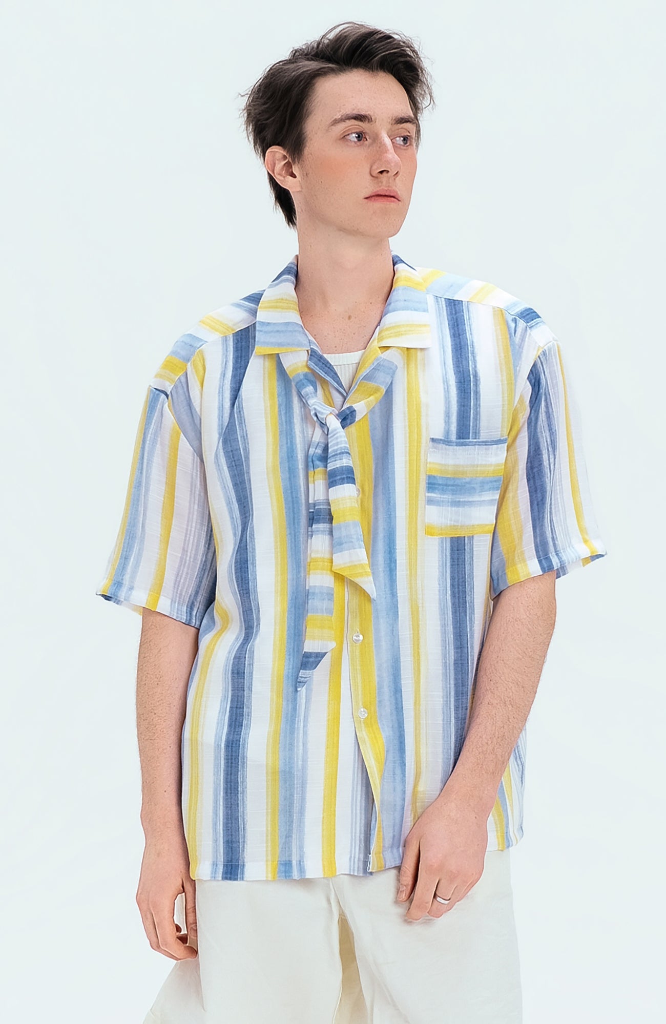 WIID Color-Block Striped Cuban Half Shirt-Half shirt-M (Preorder)-Free Shipping Leatheretro