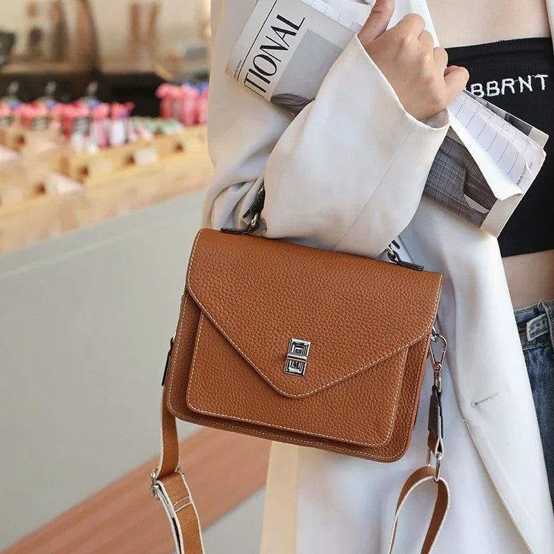 Cowhide Casual Crossbody Bag - Women Genuine Leather Handbag-Handbags-Brown-Free Shipping Leatheretro