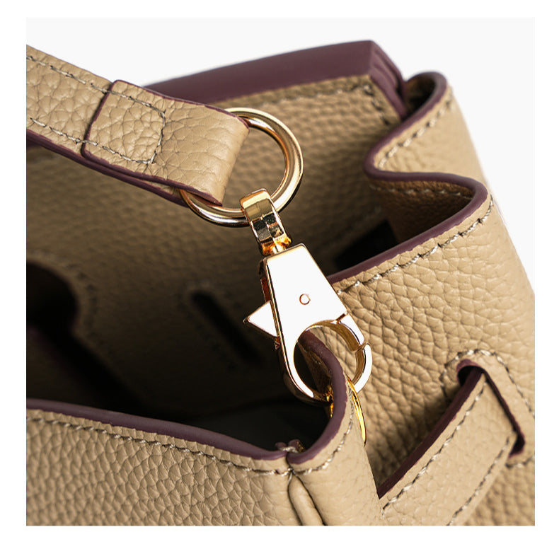 Luxury Genuine Top Grain Pebbled Leather Women's Handbag with Lock Closure-Handbags-elephant gray-35CM-Free Shipping Leatheretro