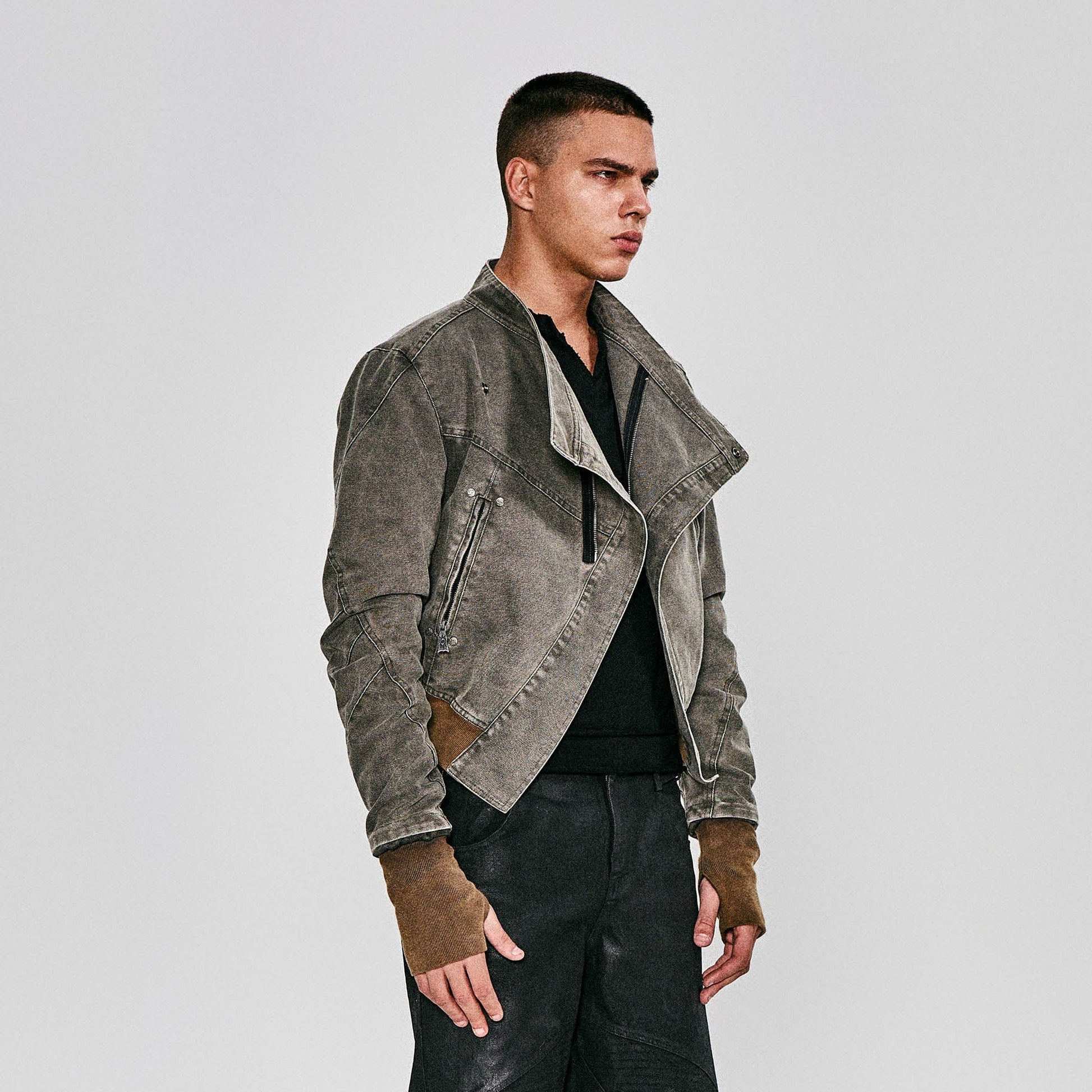 FLYERRER Asymmetrical Distressed Cropped Denim Jacket-Jacket-S-Free Shipping Leatheretro