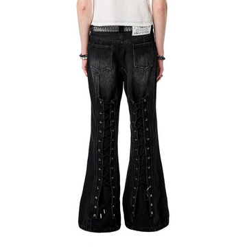 ERISSTOFF Washed Lace-Up Flared Jeans-Jeans-XS / 28"-Free Shipping Leatheretro