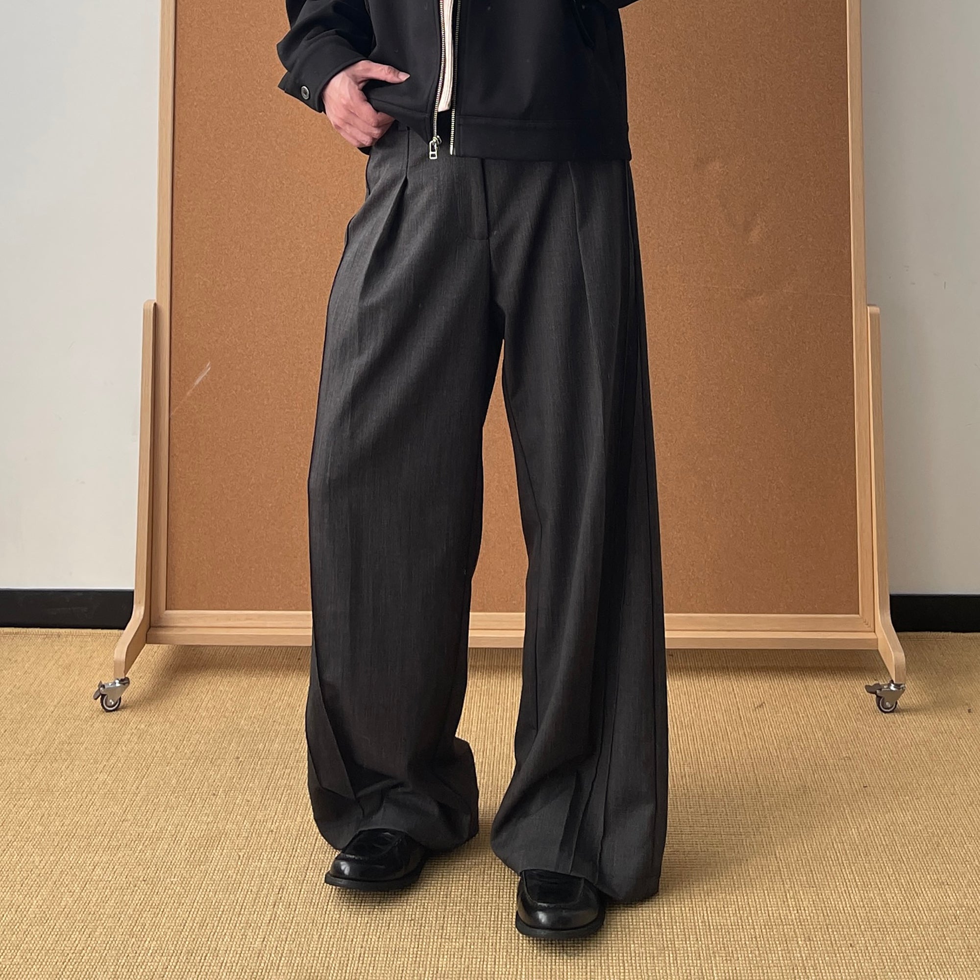 OKAYTHXBYE Essential Pleated Wide-Leg Trousers-Pants-S-Black-Free Shipping Leatheretro