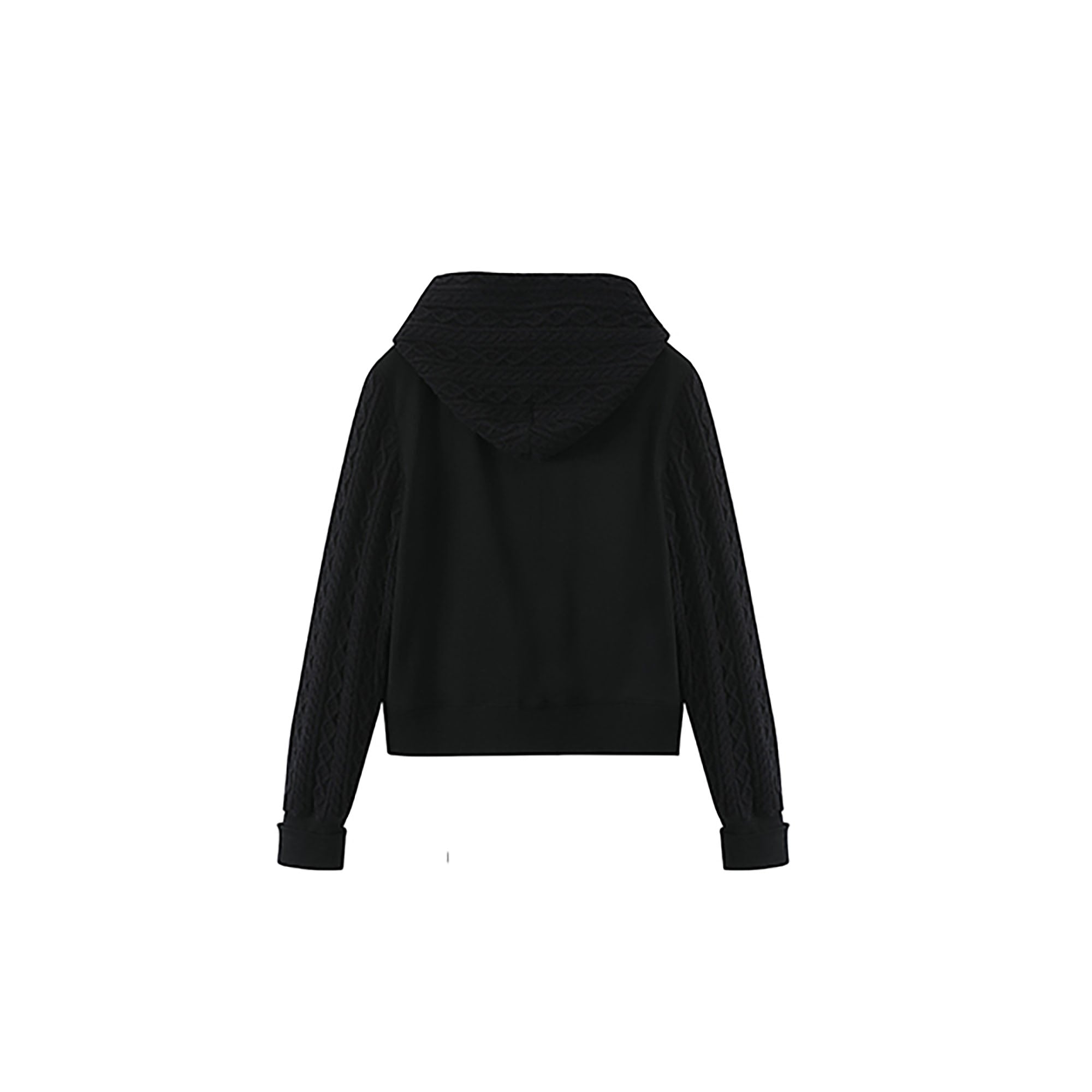 DONSMOKE Spliced Cable-Knit Zip-Up Hoodie-Hoodie-S-Black-Free Shipping Leatheretro