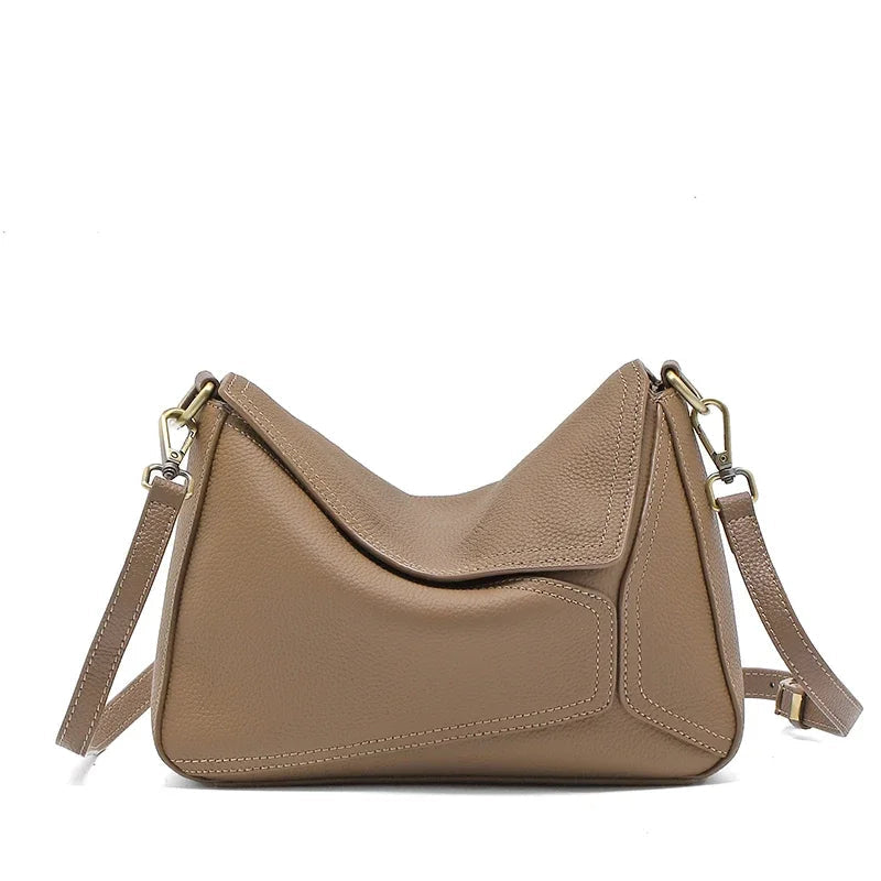 Cowhide Leather Women's Geometric Shoulder Bag - Luxury Crossbody Handbag-Shoulder Bag-Elephant Gray-Free Shipping Leatheretro