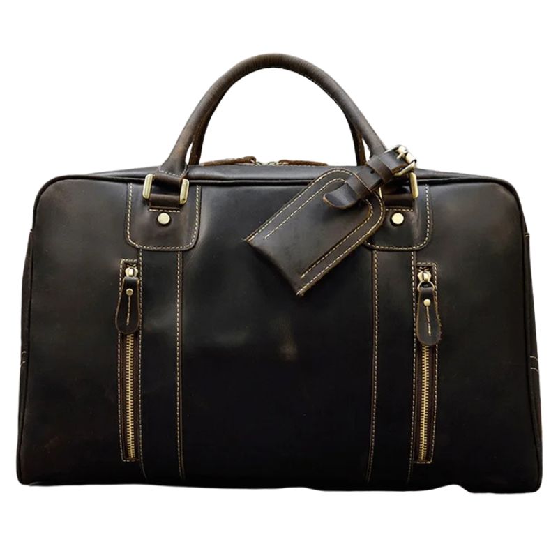 Handcrafted Crazy Horse Leather Travel Duffle-Duffle Bags-Coffee-Free Shipping Leatheretro