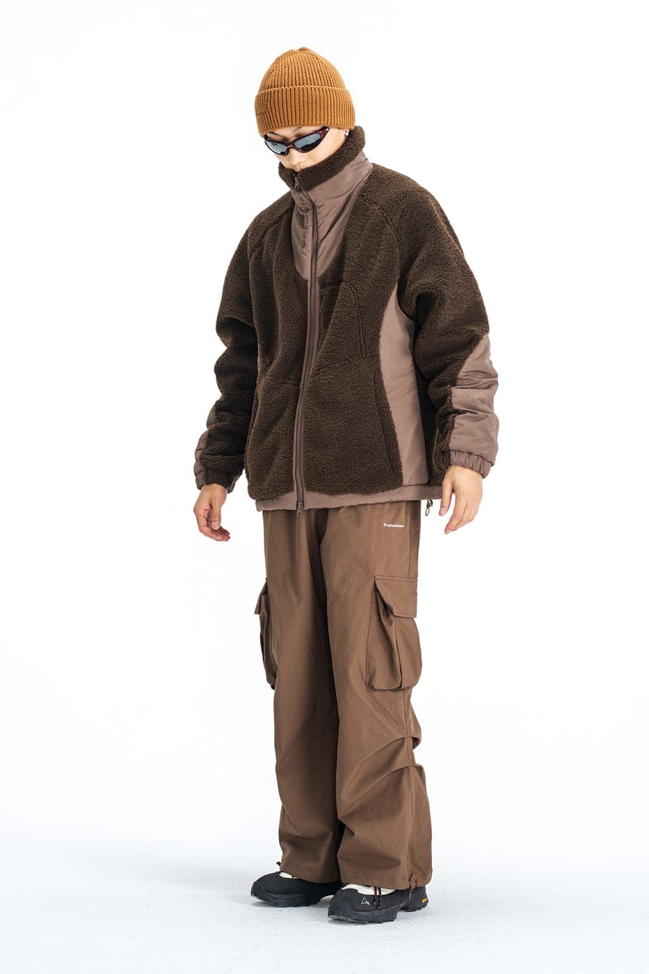 ENSHADOWER Spliced High-Collar Fleece Jacket-Jacket-S-Brown-Free Shipping Leatheretro