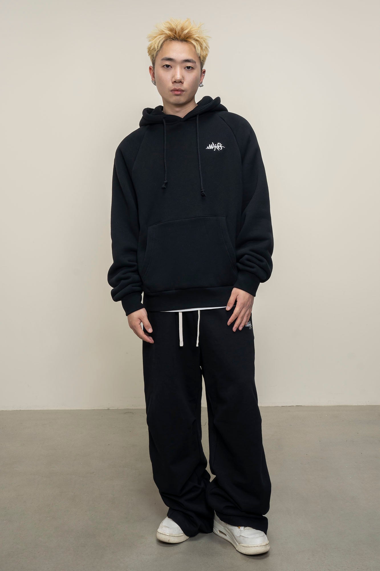 MAKEMORE LOGO Embroidered Drawstring Hoodie-Hoodie-S-Black-Free Shipping Leatheretro