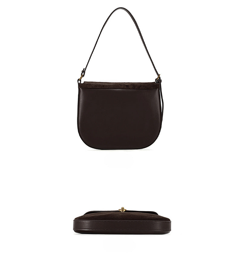 Luxury Suede Leather Women's Underarm Bag-8918棕色（配有两条肩带）-Free Shipping Leatheretro