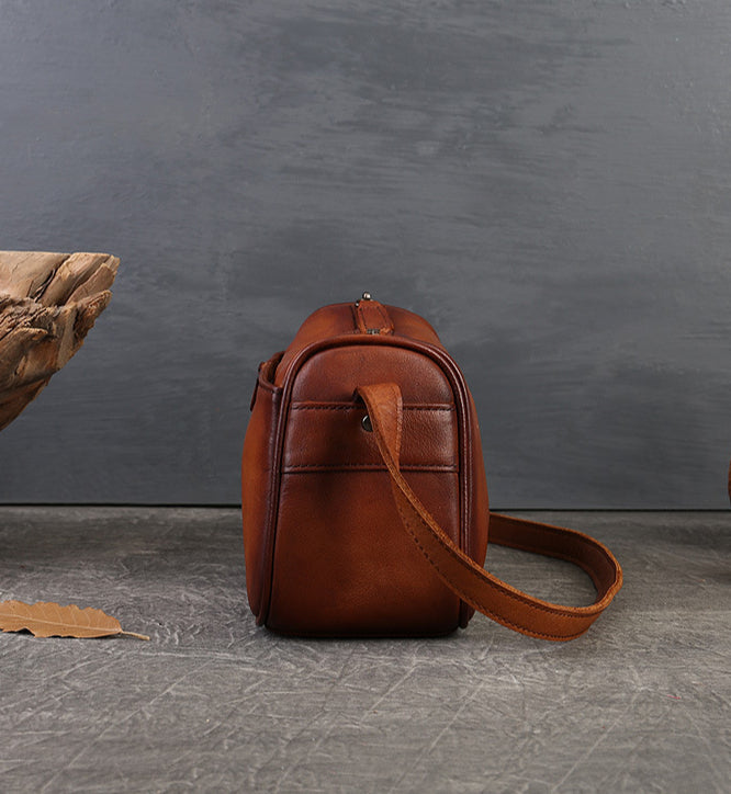 Handmade Top-Grain Leather Crossbody Bag for Women-Brown-Free Shipping Leatheretro