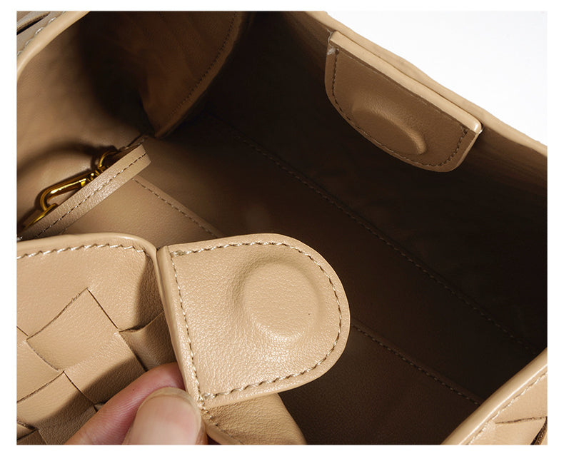 Niche Design New Retro Metal Buckle Woven Tote Bag-Handbags-Apricot-Free Shipping Leatheretro