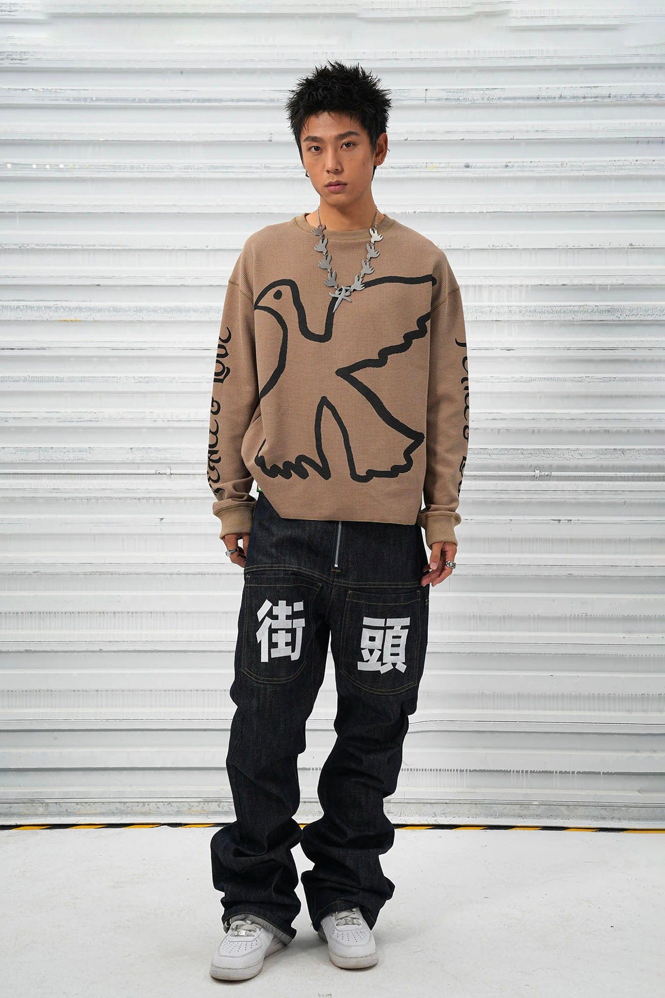 VINKID Street Kanji Graphic Panel Raw Jeans-Jeans-S-Free Shipping Leatheretro