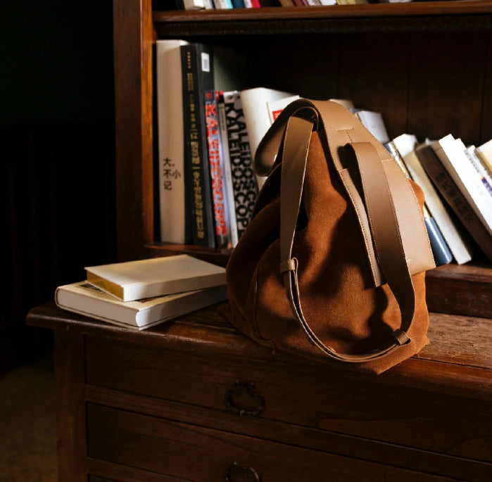 Designer Suede Tote Bag with Ear Hook-Green-Free Shipping Leatheretro