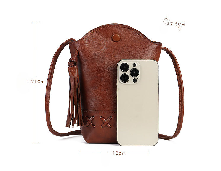 Vintage Full-Grain Cowhide Leather Woven Braided Phone Bag-crossbody bags-Brown-Free Shipping Leatheretro