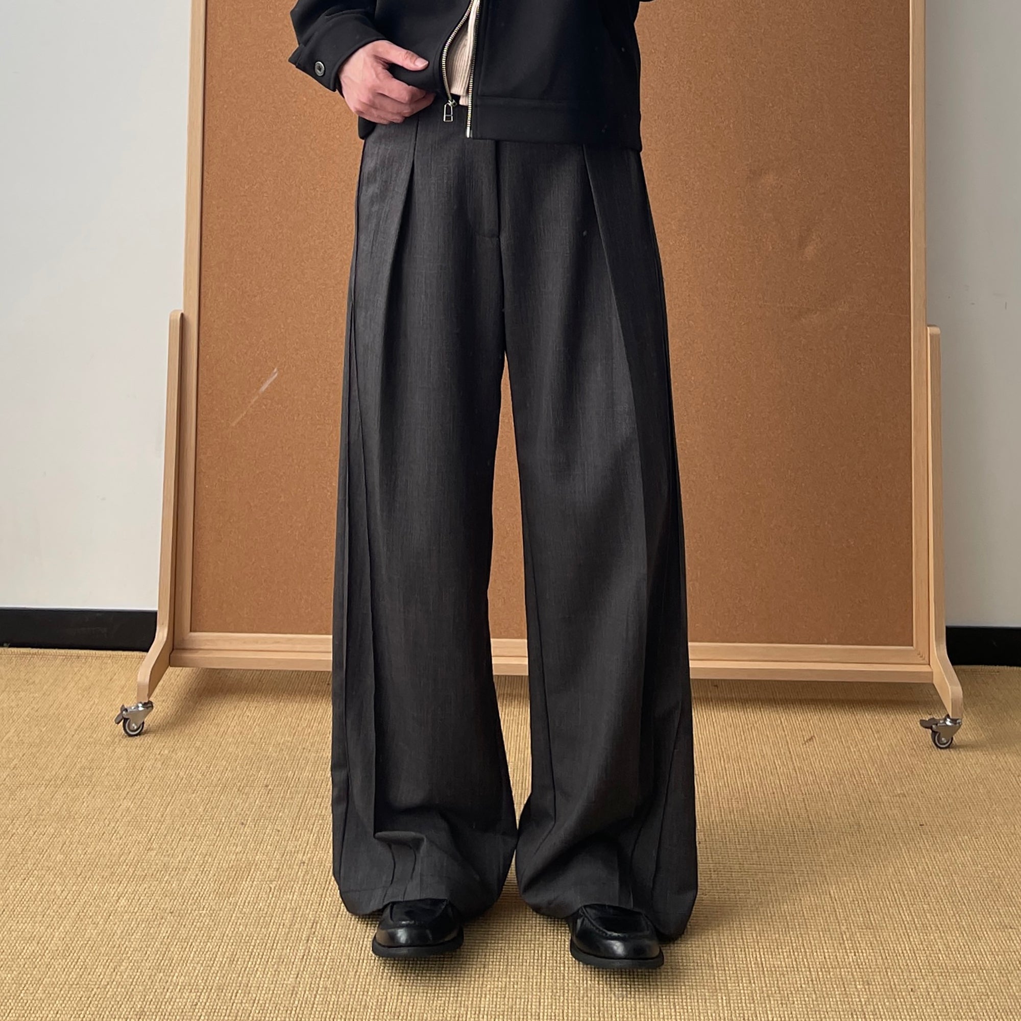 OKAYTHXBYE Essential Pleated Wide-Leg Trousers-Pants-S-Gray-Free Shipping Leatheretro