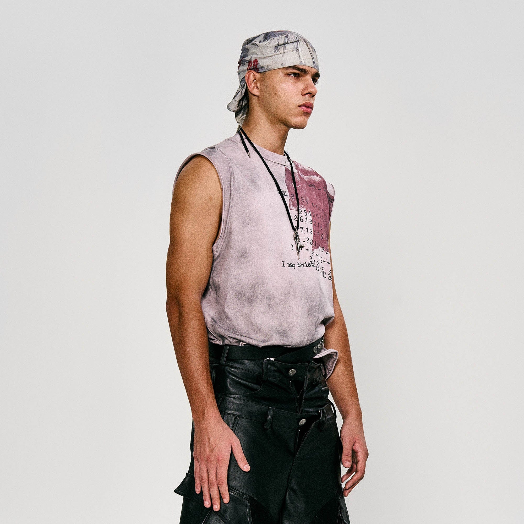 FLYERRER Distressed Cross Date-Print Sleeveless Tee-T Shirt-S-Free Shipping Leatheretro