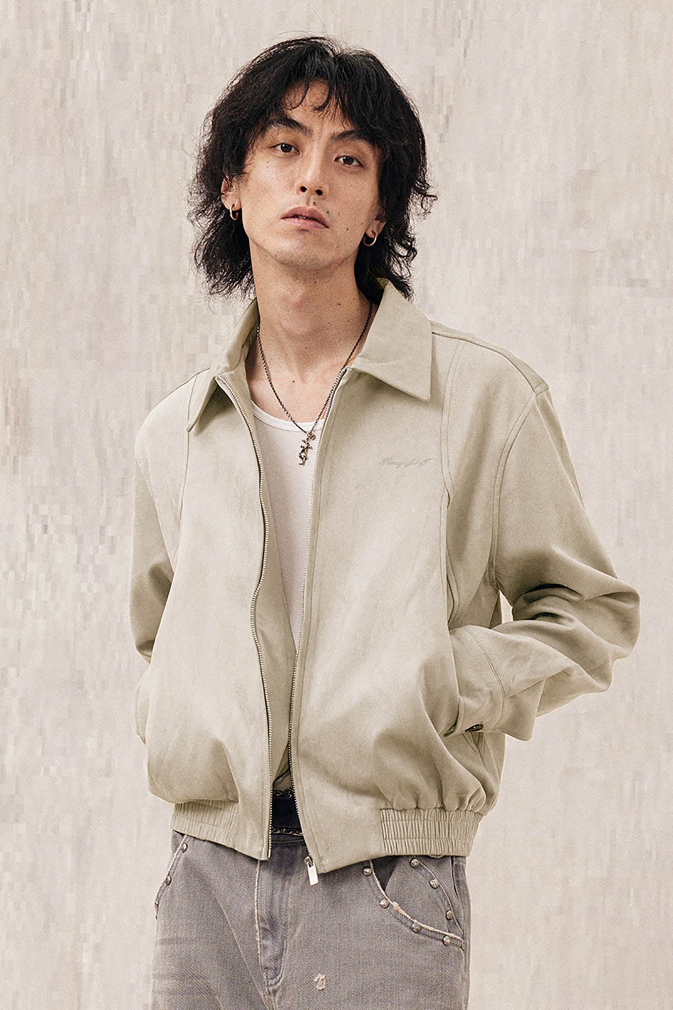 IN EXISTENCE Curved Spliced Smooth Harrington Jacket-Jacket-S-Blue-Free Shipping Leatheretro