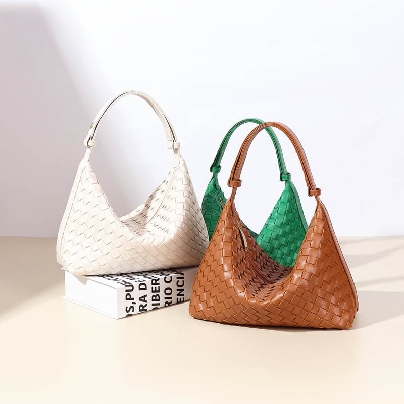 Faux Leather Handwoven Bag – Fashionable & Minimalist Lunch Tote, Elegant Shoulder Bag-Shoulder Bags-Black-Free Shipping Leatheretro