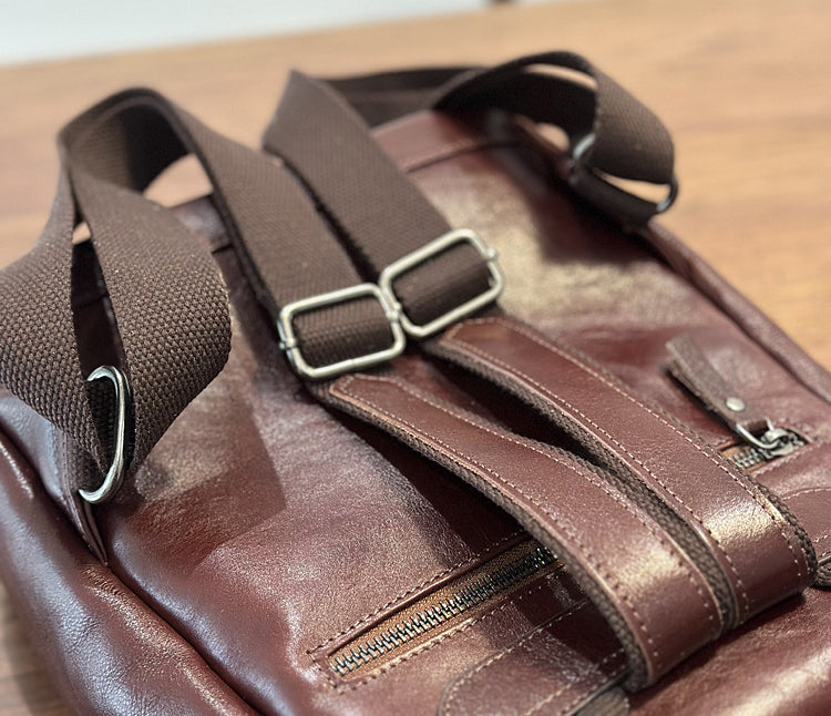 Genuine Top-Grain Leather Backpack – Stylish & Spacious Travel-Warm brown-Free Shipping Leatheretro