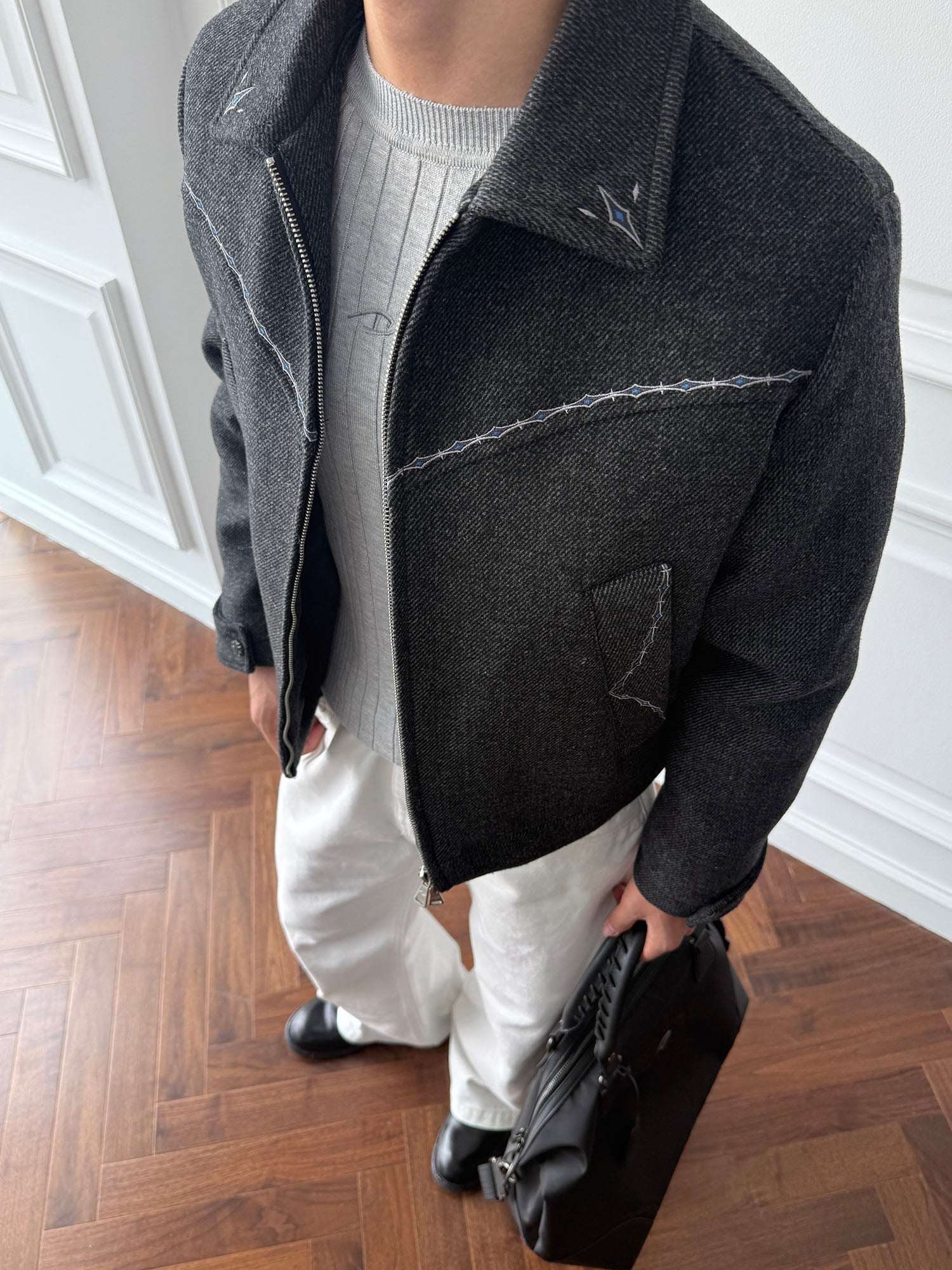 CATSSTAC Contrast-Stitched Wool-Blend Jacket-Jacket-S (Preorder)-Free Shipping Leatheretro