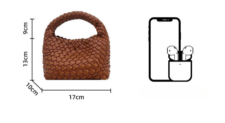 Handwoven Mini Faux Leather Handbag-黑色+编织零钱包+长链条-17cm *13cm-Free Shipping Leatheretro