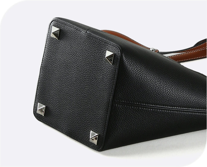 Top-Grain Leather Bucket Bag – Spacious Work Tote & Shoulder Bag for Women-Handbags-Black-17*17*31cm-Free Shipping Leatheretro