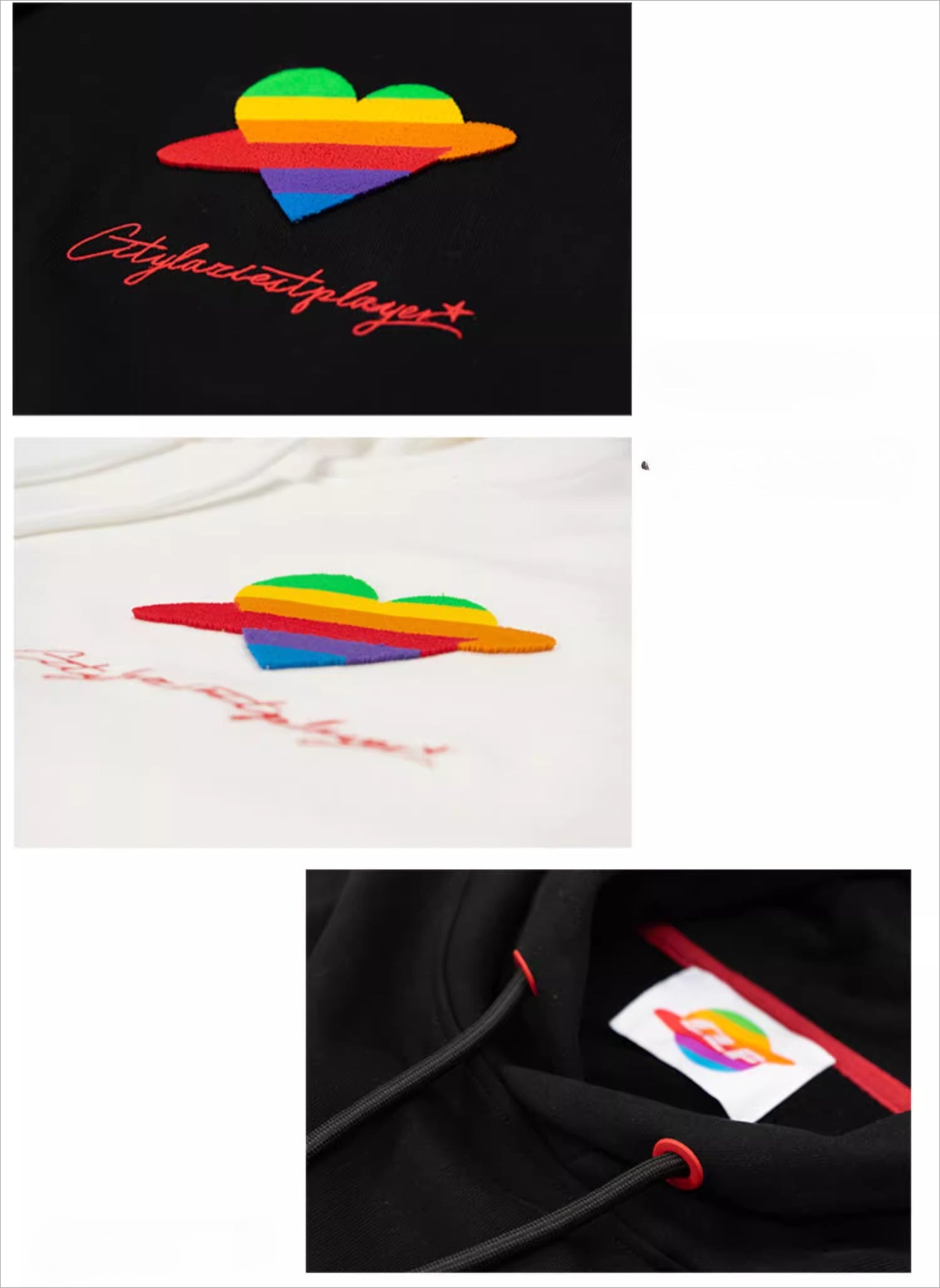 CLP Unisex Rainbow Heart Loose Fit Hoodie-Black-S-Free Shipping Leatheretro