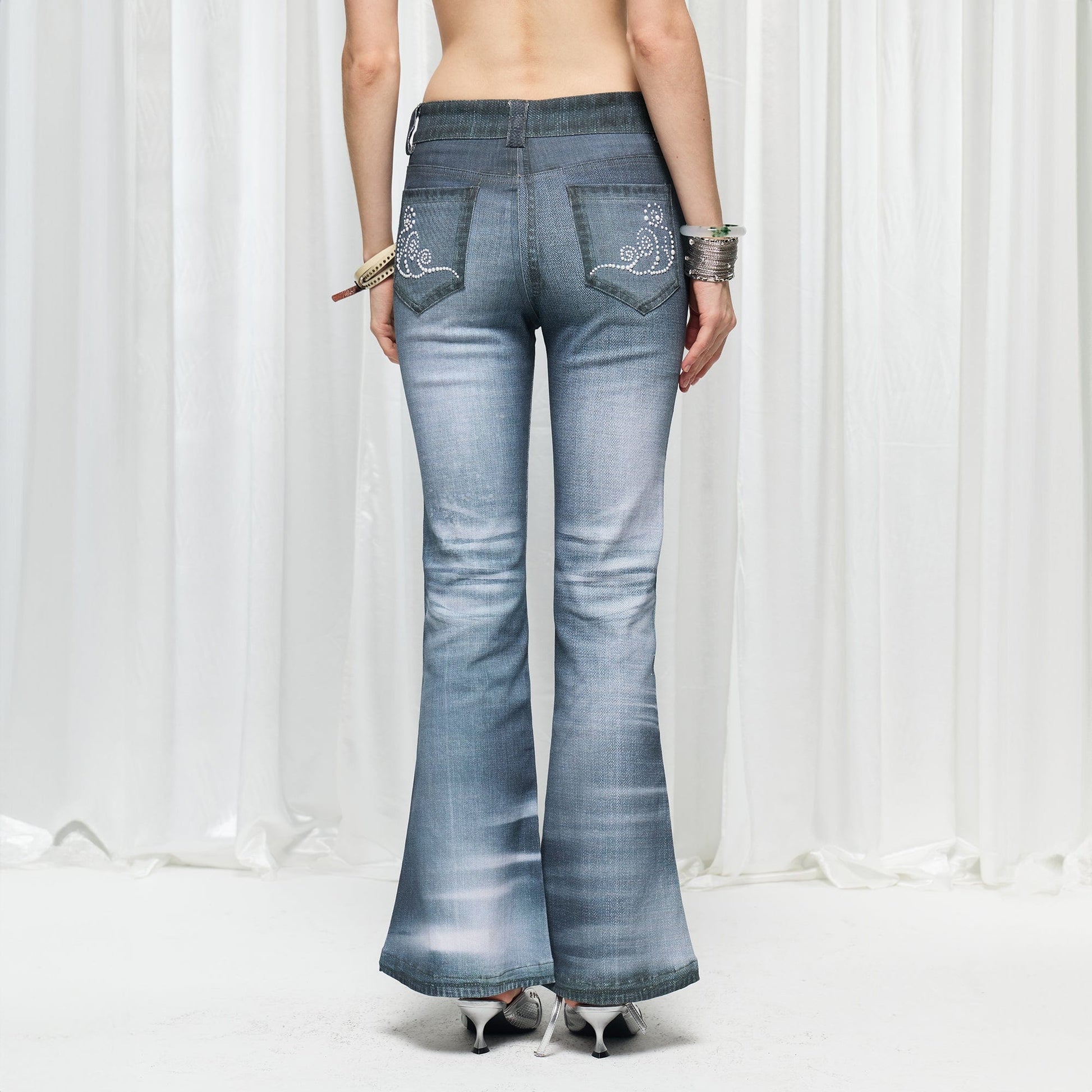 DND4DES¡ÁFaychui Swirl Pearl Faded Flared Jeans-Jeans-S-Free Shipping Leatheretro