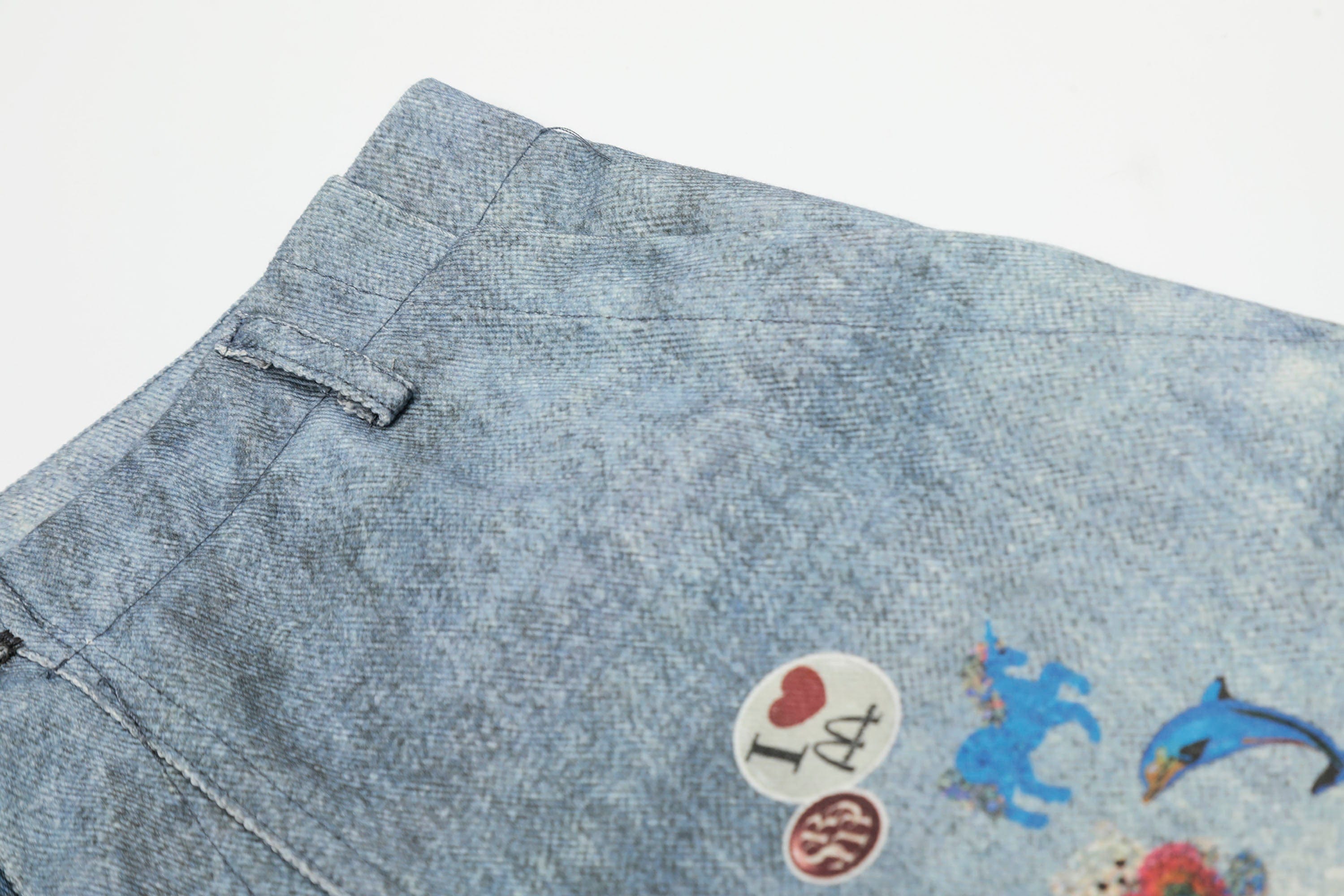 CLP Whimsical Distressed Stickers Cargo Denim Shorts-Shorts-S-Free Shipping Leatheretro