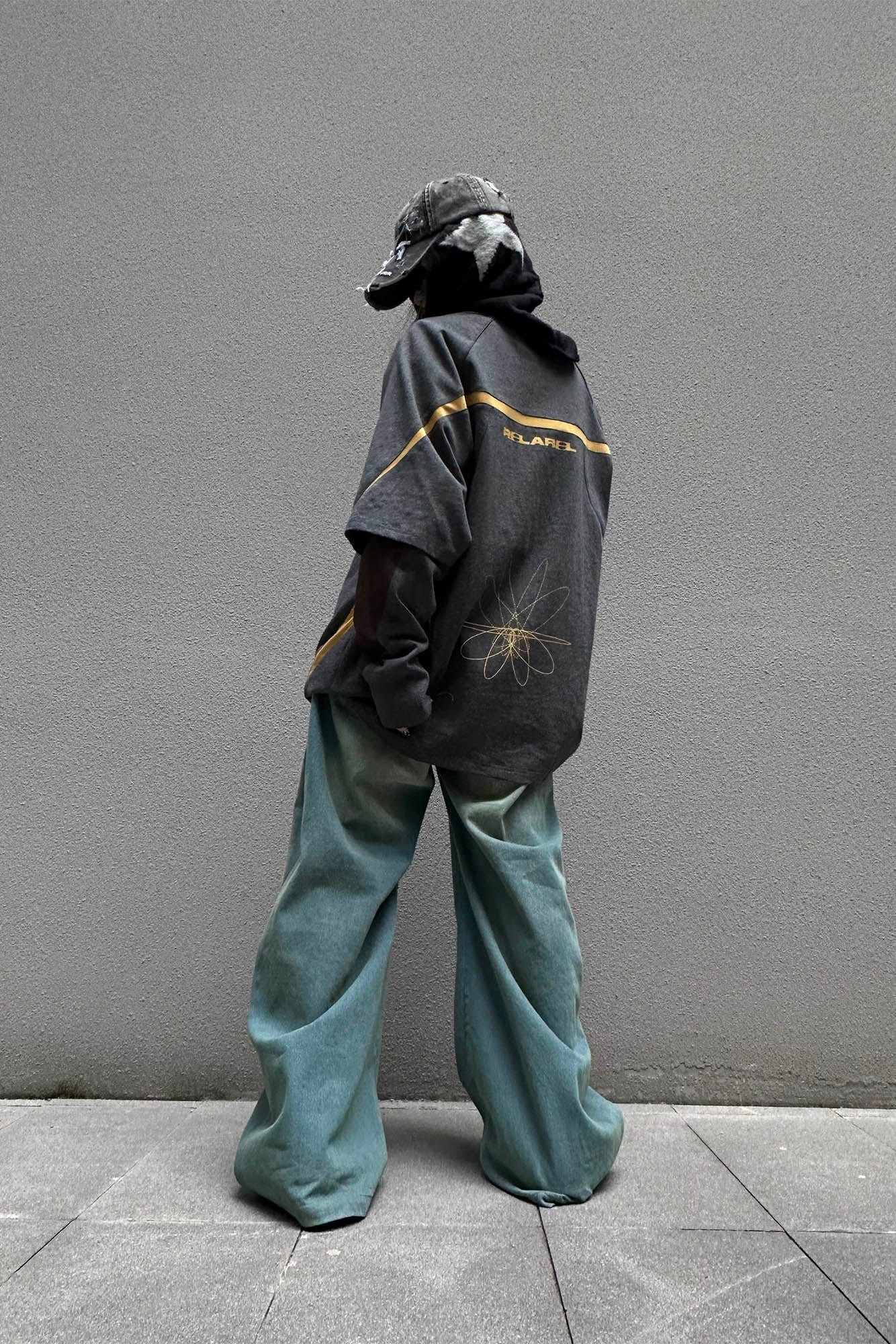 RELABEL Washed Pleated Waist Baggy Jeans-Jeans-XS-Green-Free Shipping Leatheretro