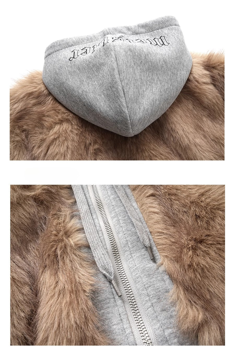 CLP Unisex Cropped Faux Fur Hoodie - Taupe Brown Zip-Up Coat-Brown-S-Free Shipping Leatheretro