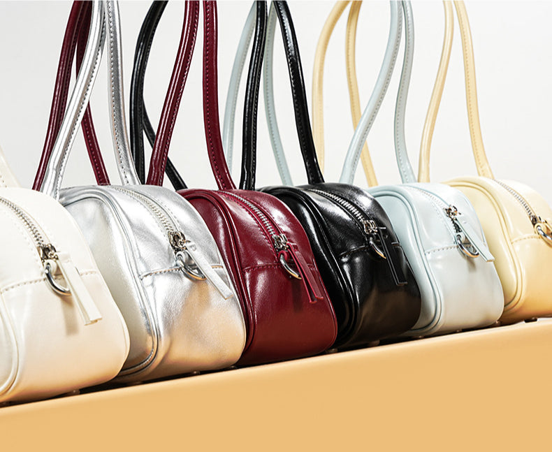 Luxury Genuine Leather Bowling Bag – Spacious Crossbody Tote & Shoulder Bag-Shoulder-Burgundy-Free Shipping Leatheretro