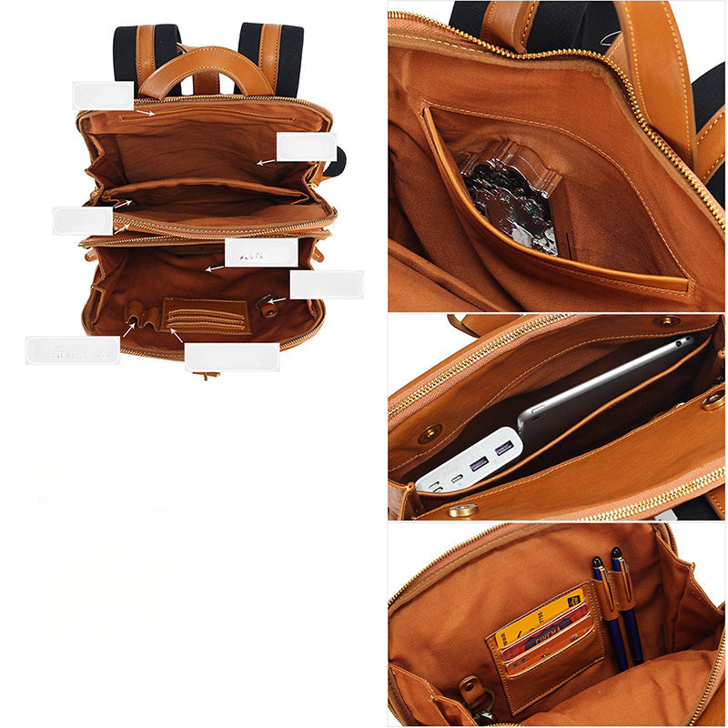 Luxury Vintage Vegetable-Tanned Leather Backpack for Women-Backpack-Black-27*10*36cm-Free Shipping Leatheretro