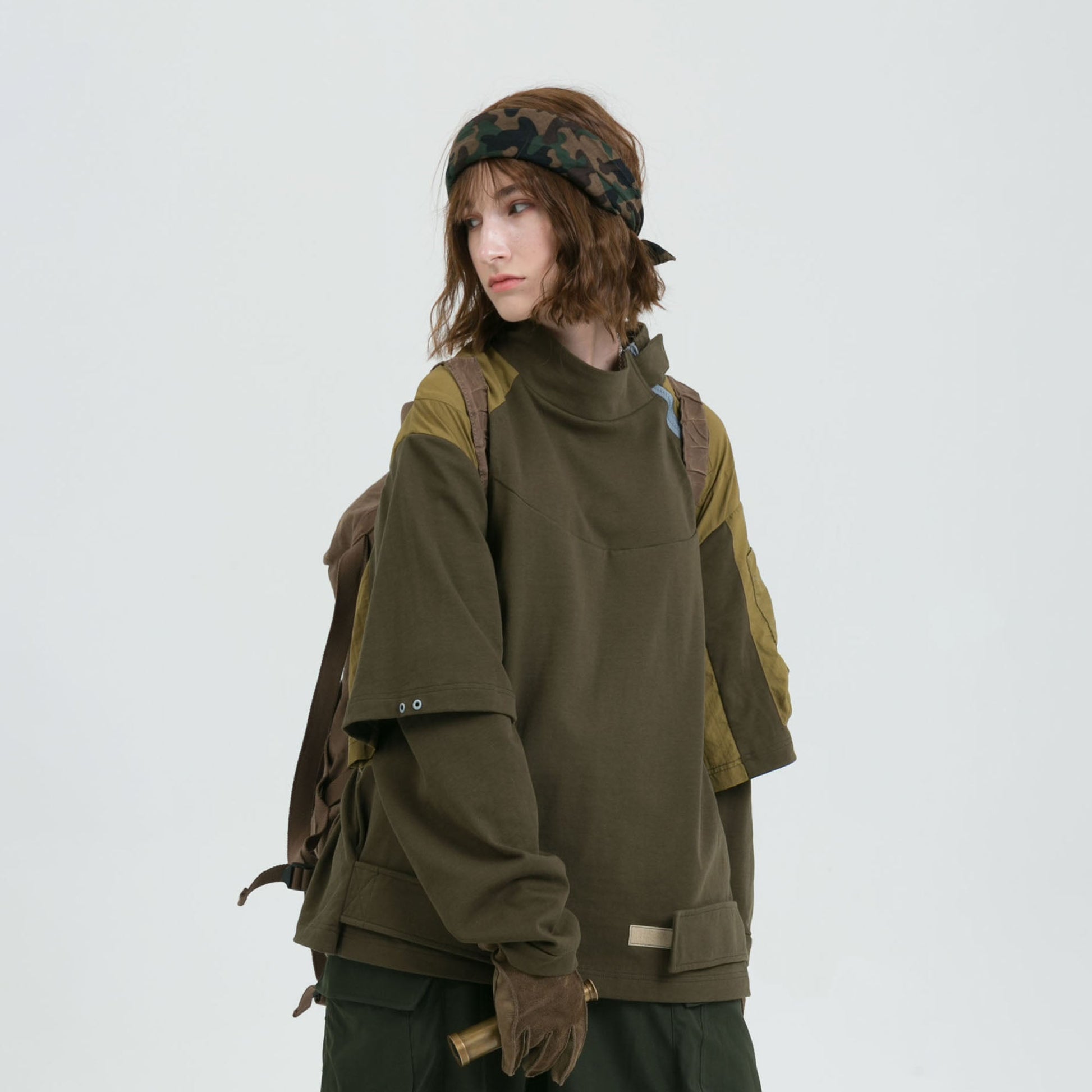 ERROR CODE ROBOT Detachable Sleeve Layered Utility Long-Sleeve Tee-T Shirt-XS-Free Shipping Leatheretro