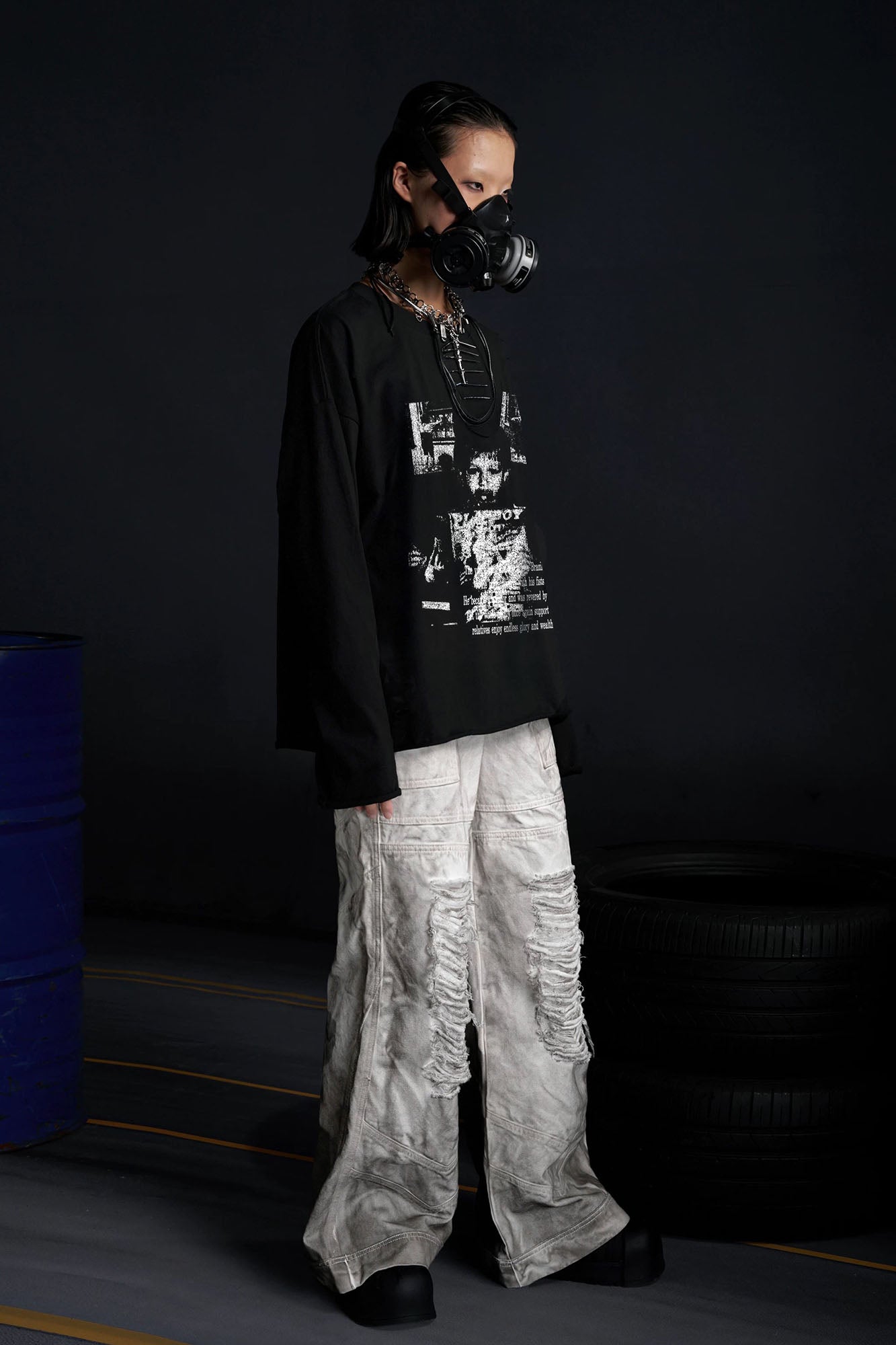 RECOVER ZONE Distressed Graphic Long Sleeve Tee-L/S Tee-S-Free Shipping Leatheretro