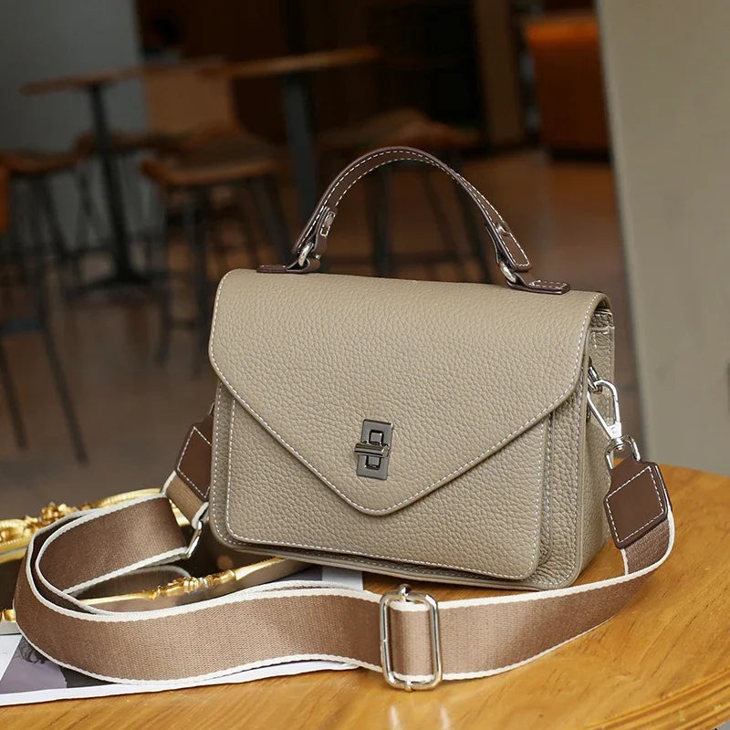 Cowhide Casual Crossbody Bag - Women Genuine Leather Handbag-Handbags-Gray-Free Shipping Leatheretro