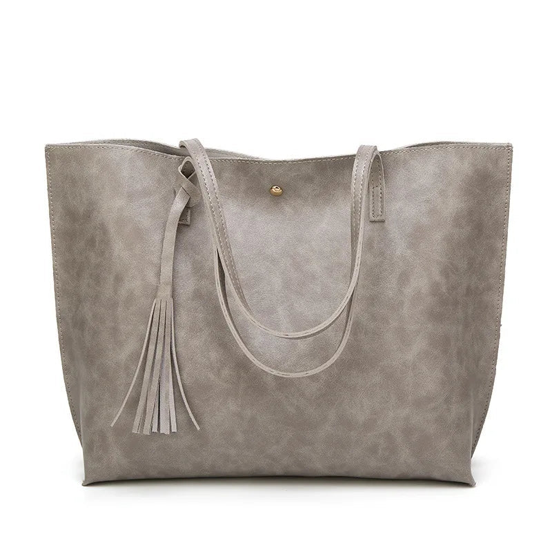 Women’s Oil Wax Leather Shoulder Bag – Large Tote Handbag-Tote Bag-Gray-Free Shipping Leatheretro