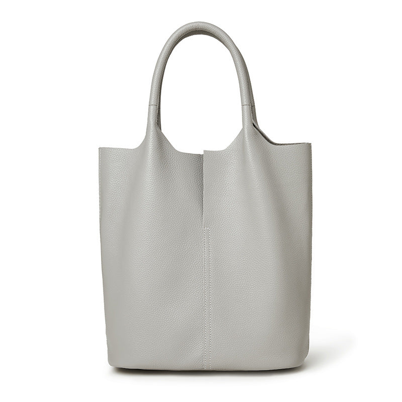 Real Leather Shopper Tote Bag-Tote Bag-Gray-Free Shipping Leatheretro