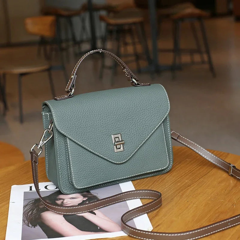 Cowhide Casual Crossbody Bag - Women Genuine Leather Handbag-Handbags-Green-Free Shipping Leatheretro