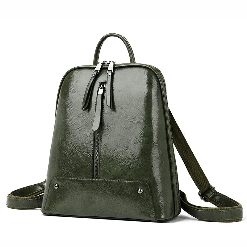 Large Capacity Women's Leather Backpack - Fashion Travel Bag-Backpacks-Green-Free Shipping Leatheretro