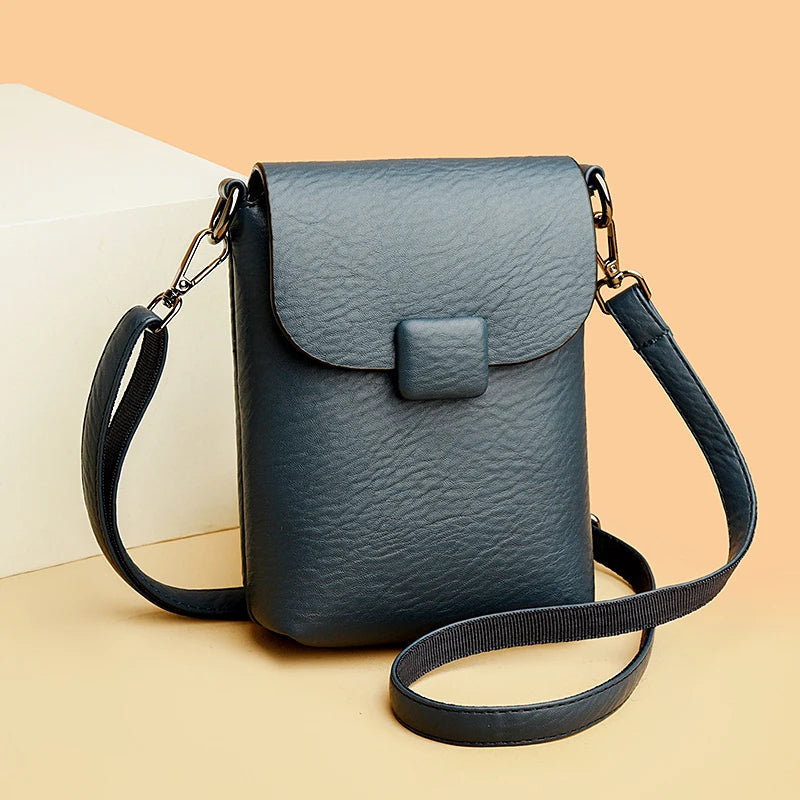 Small Crossbody Phone Bag Flap Purse for Women-Messenger Bag-Black-Free Shipping Leatheretro