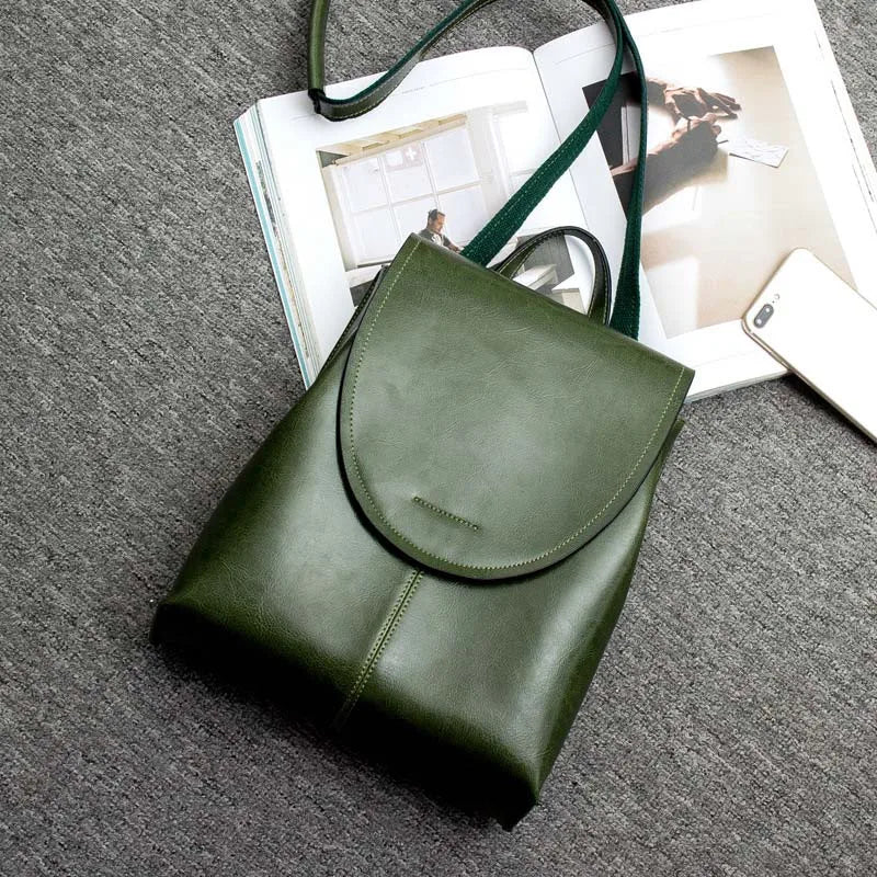 Oil Wax Cowhide Leather Backpack - Rucksack Knapsack CrossBody Bags-Crossbody Bag-Green-Free Shipping Leatheretro