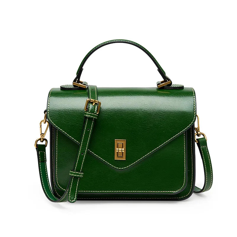 Real Cowhide Crossbody Bag – Retro Designer Small Satchels-Handbags-Dark Green-Free Shipping Leatheretro