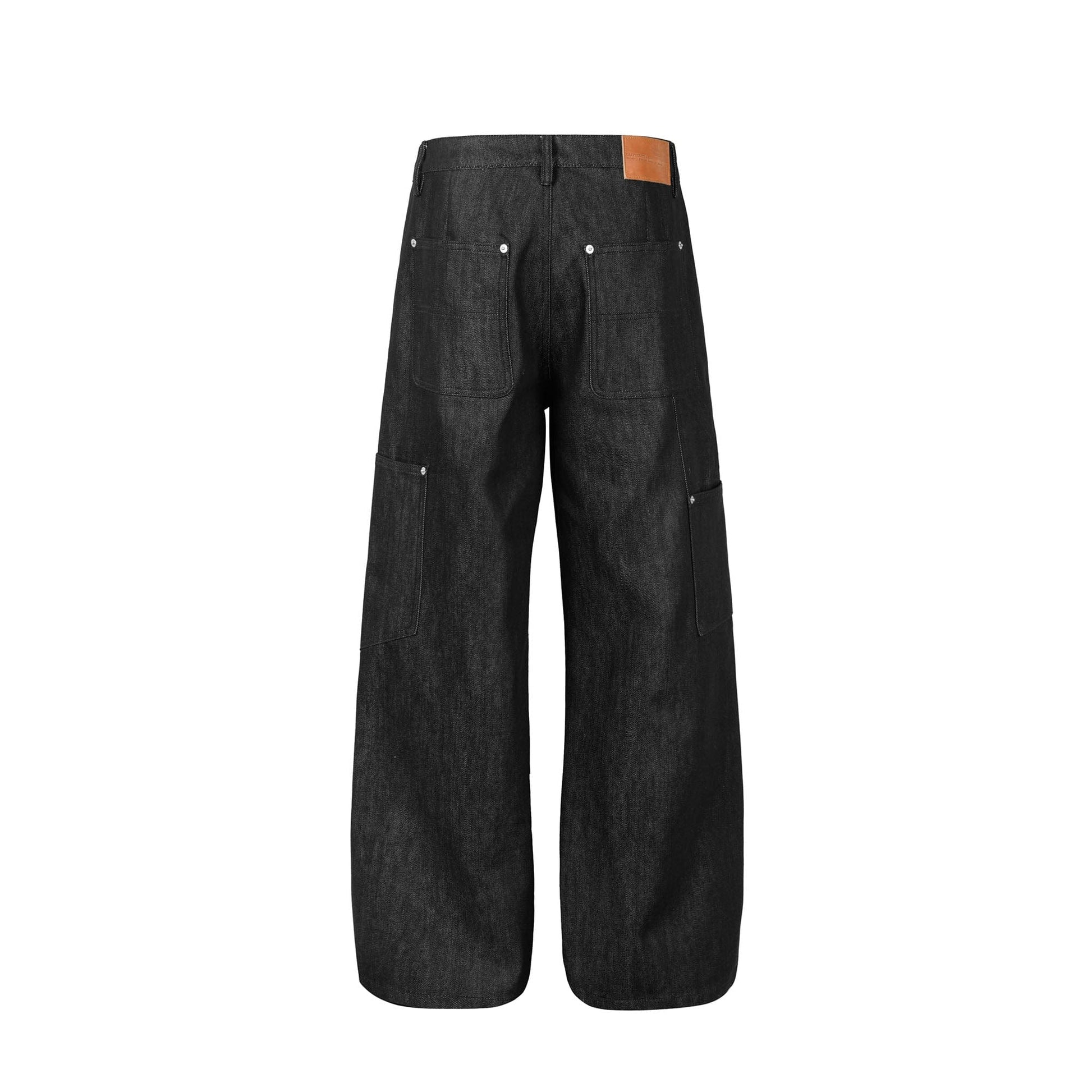 OKAYTHXBYE Paneled Double-Knee Wide-Leg Denim Pants-Jeans-S-Dark Blue-Free Shipping Leatheretro
