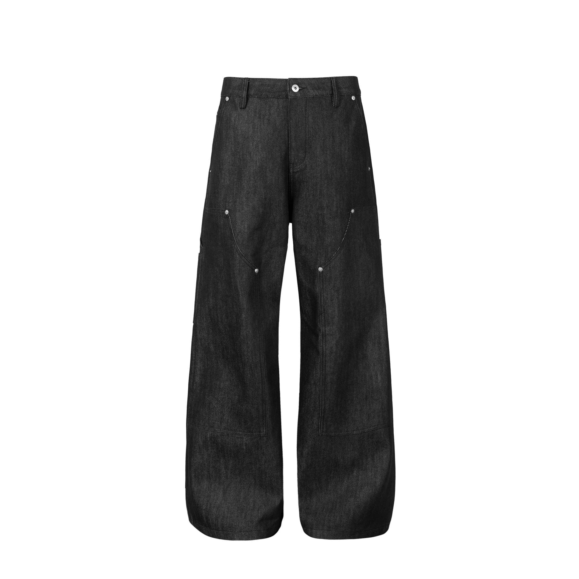 OKAYTHXBYE Paneled Double-Knee Wide-Leg Denim Pants-Jeans-S-Black-Free Shipping Leatheretro