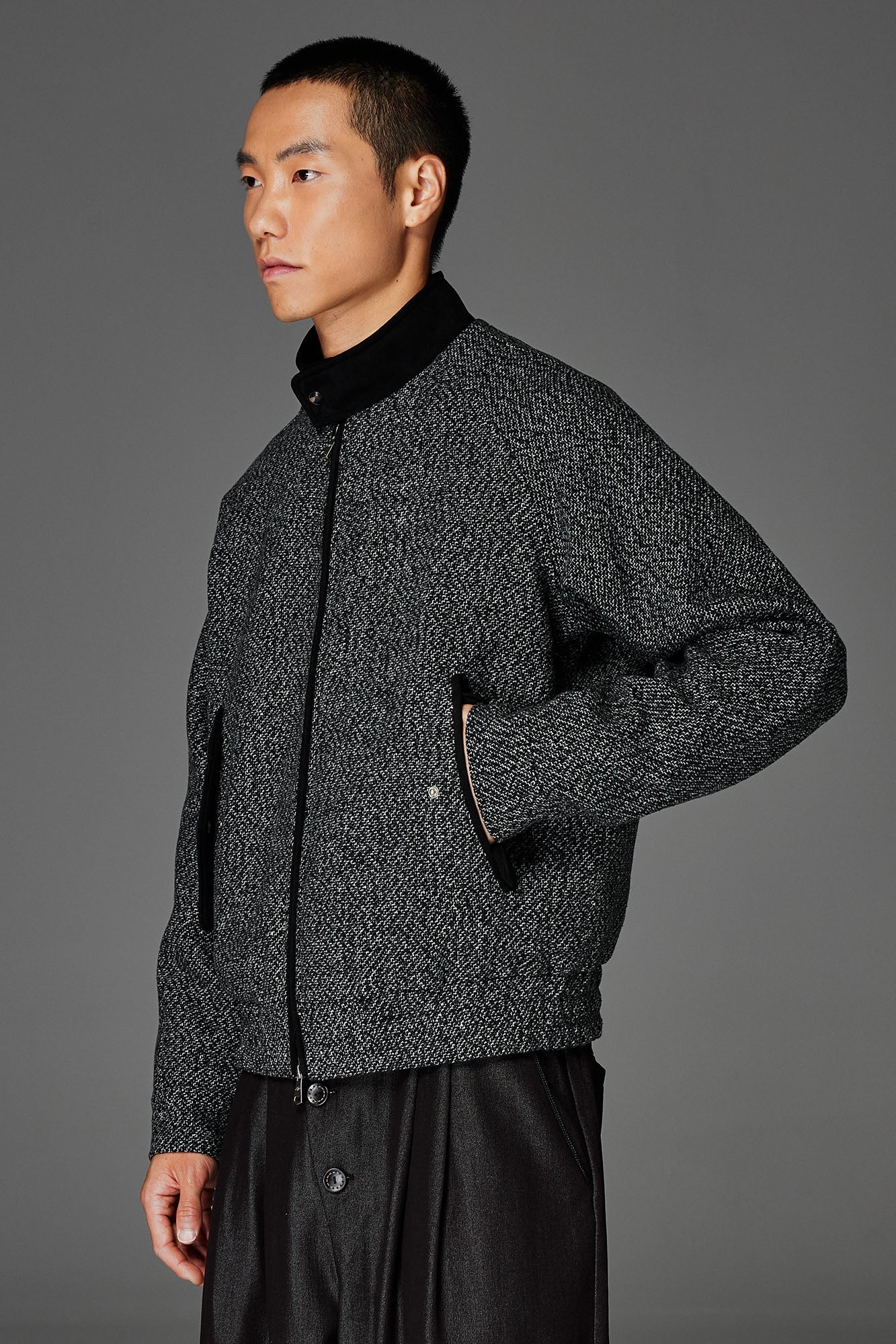 CATSSTAC Wool-Blend Tweed Embroidered Zip Jacket-Jacket-M-Black-Free Shipping Leatheretro