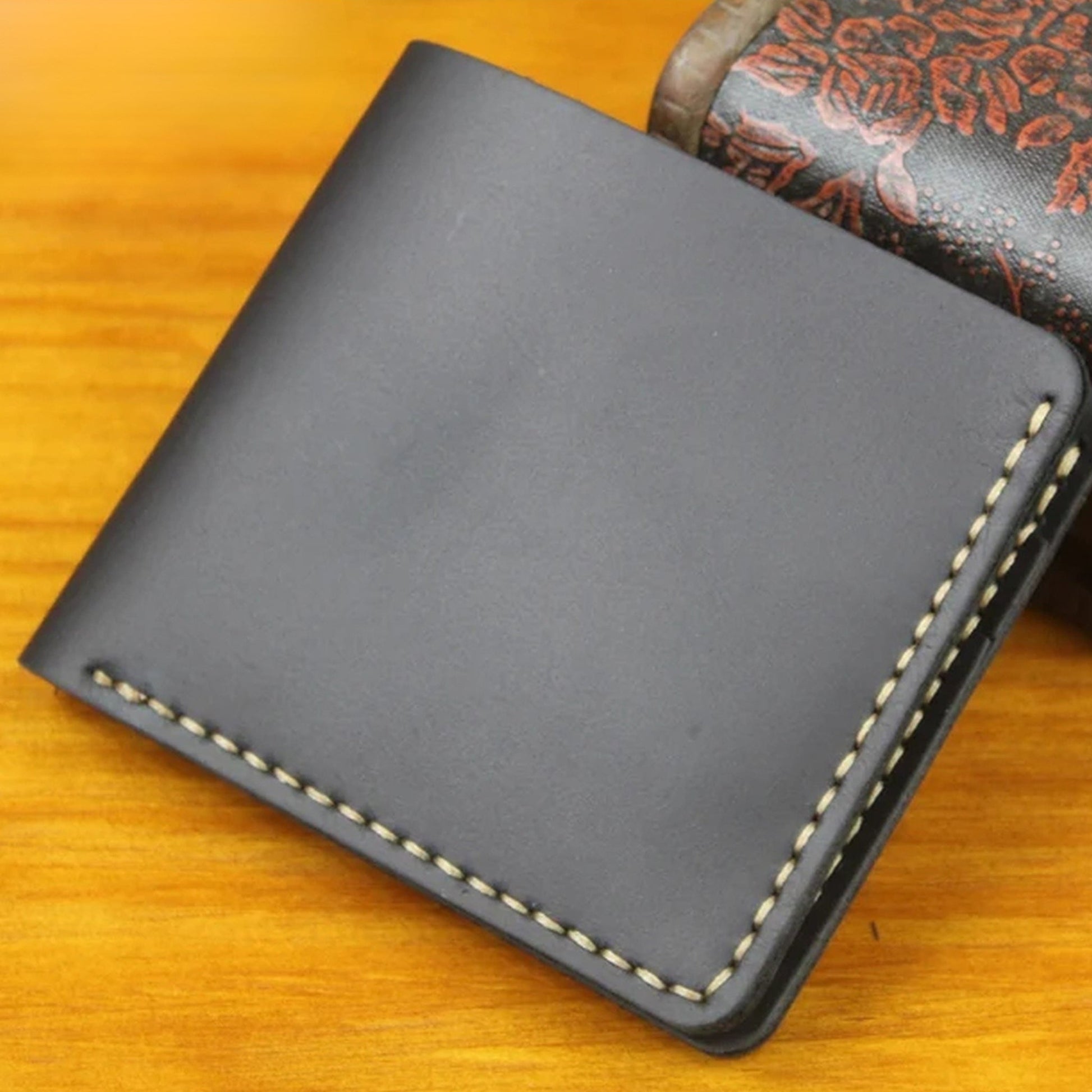 Vintage Crazy Horse Leather Short Wallet - Handmade Money Clip Purse-Wallets & Money Clips-Horizontal Black-Free Shipping Leatheretro