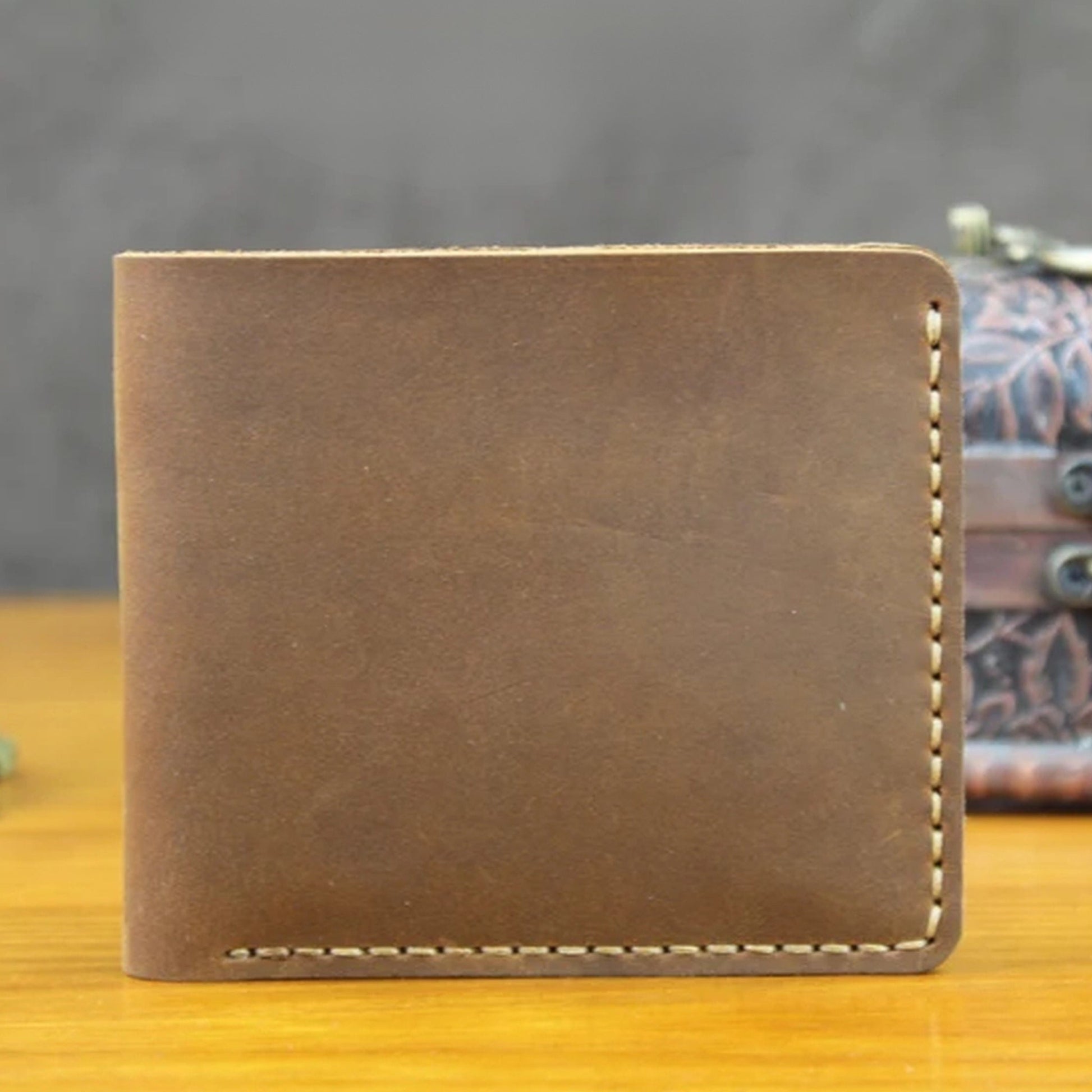 Vintage Crazy Horse Leather Short Wallet - Handmade Money Clip Purse-Wallets & Money Clips-Horizontal Brown-Free Shipping Leatheretro