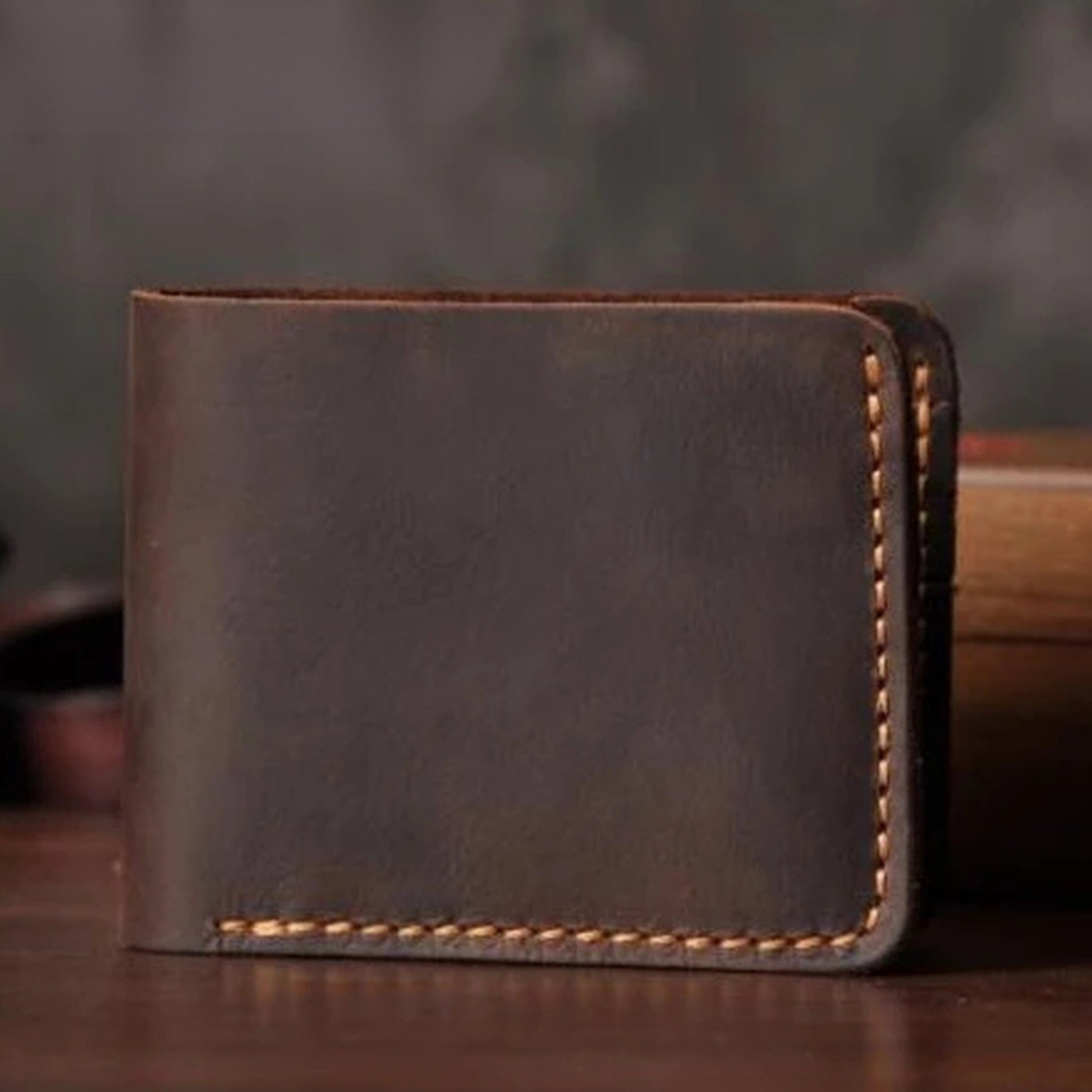 Vintage Crazy Horse Leather Short Wallet - Handmade Money Clip Purse-Wallets & Money Clips-Horizontal Coffee-Free Shipping Leatheretro