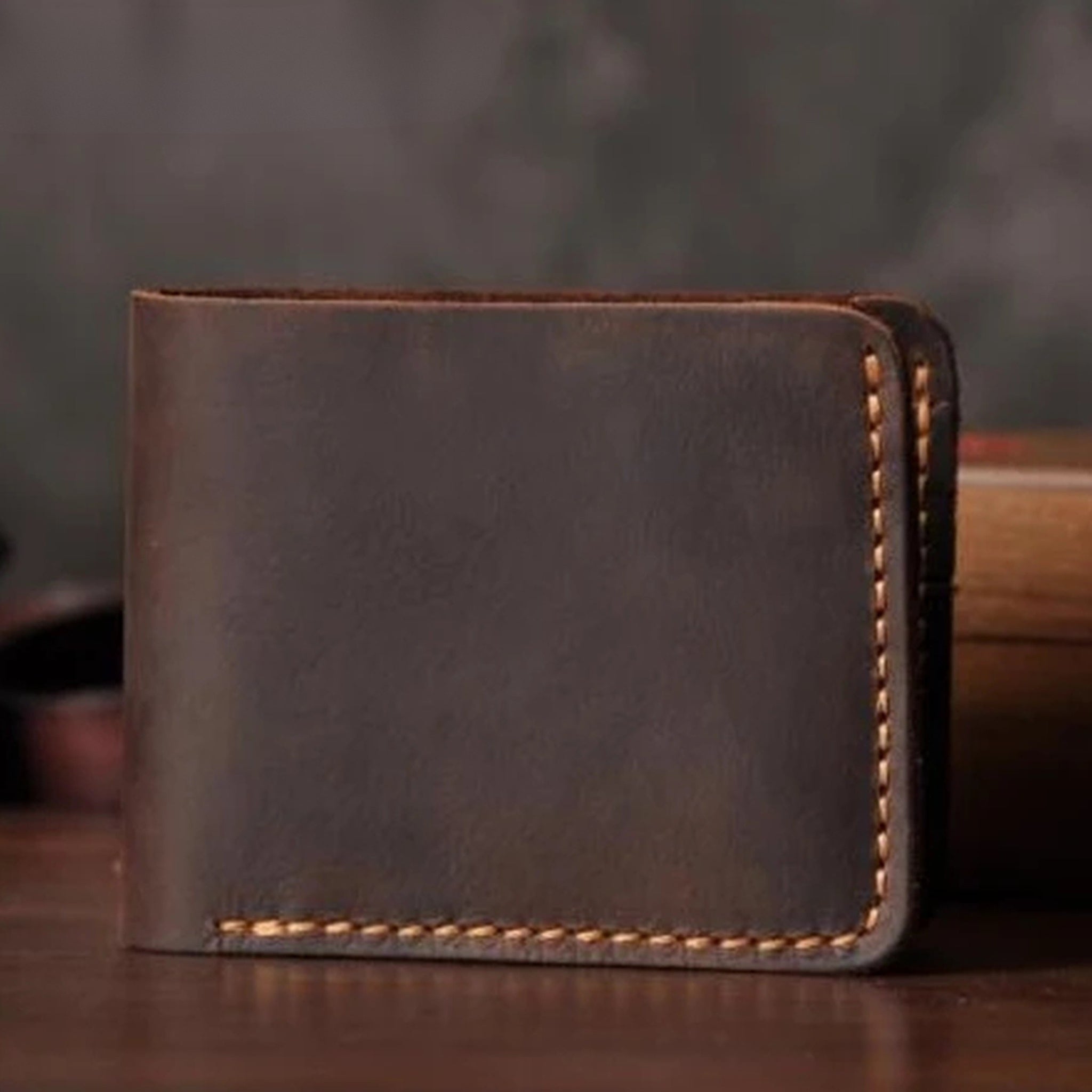 Vintage Crazy Horse Leather Short Wallet - Handmade Money Clip Purse-Wallets & Money Clips-Horizontal Coffee-Free Shipping Leatheretro